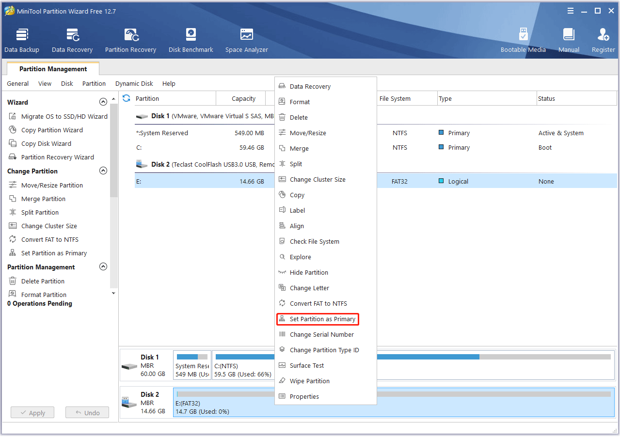 convert partition from logical to primary