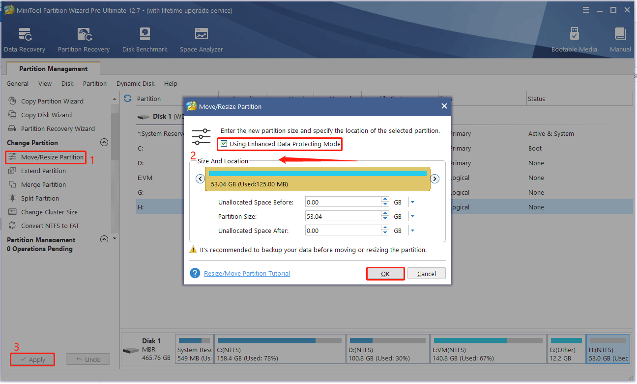 shrink partition with MiniTool Partition Wizard