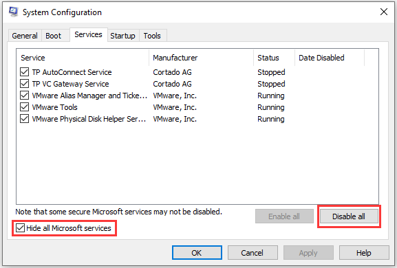 select Hide all Microsoft services
