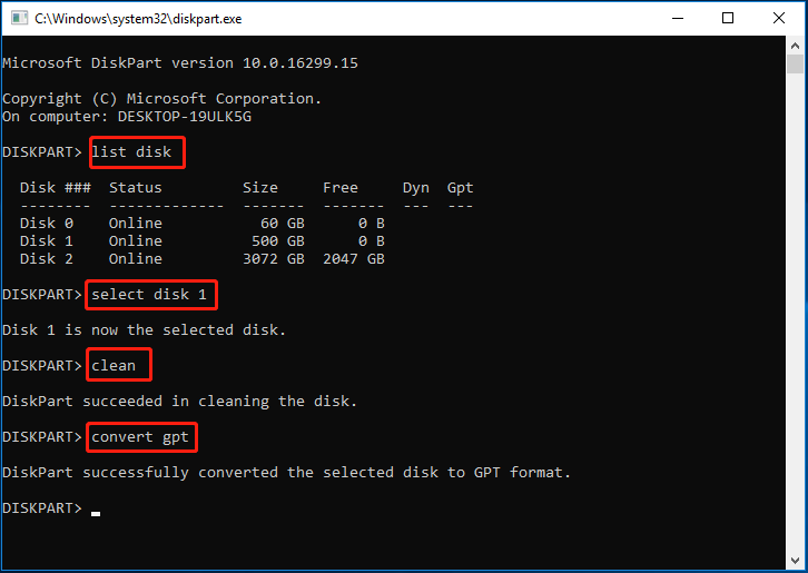 convert to GPT using DiskPart