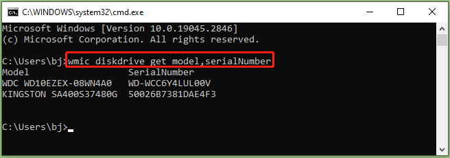 check hard drive model and serial number using CMD