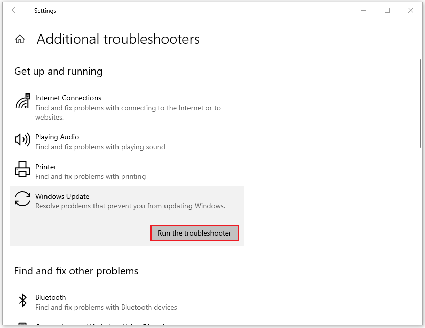 click Run the troubleshooter