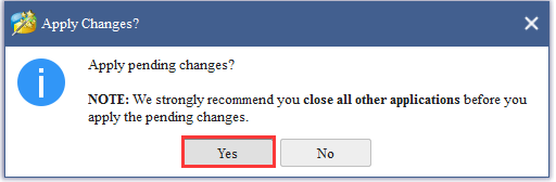 click Yes to apply changes