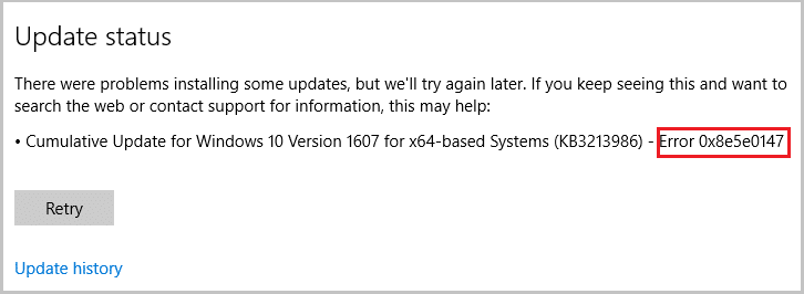 Windows update error code 0x8e5e0147