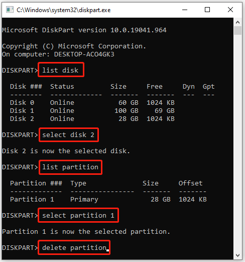 Delete hidden partition with diskpart