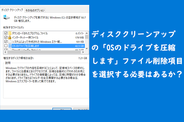 ディスククリーンアップの「OSのドライブを圧縮します」削除項目を選択する必要はあるか？