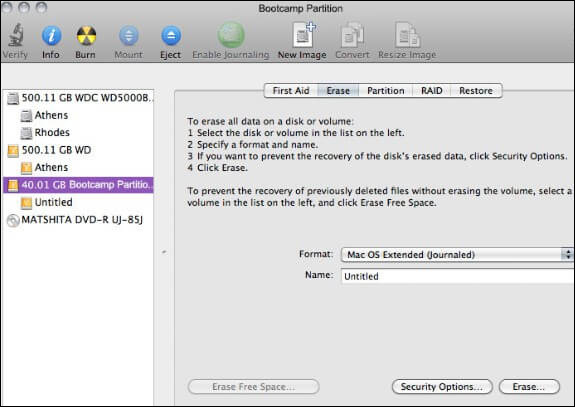 Mac OS拡張形式を選択して、消去ボタンをクリックします