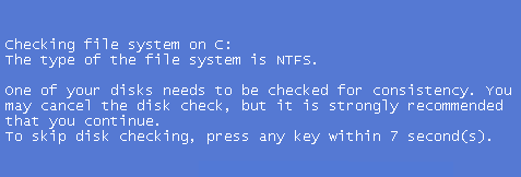 任意のキーを押せば、CHKDSKが止みます