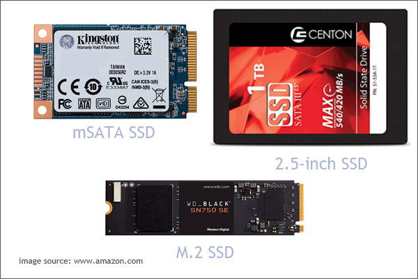 2.5 インチSSD、M.2 SSD、mSATA SSD