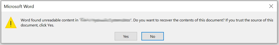 読み取り不能な内容を検出しました Word