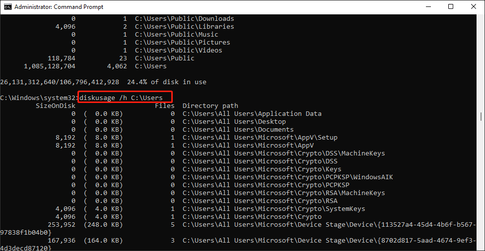 diskusage /h C:\Users