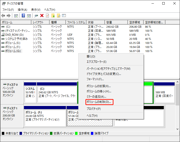 ボリュームの削除