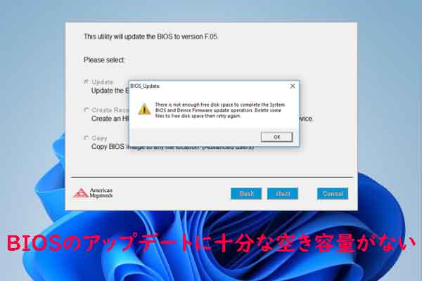 BIOSアップデート時に「ディスク容量が不足しています」エラーが出た場合の対処法