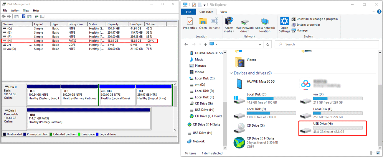 FAT32Formatで使用して115GBのUSBドライブをフォーマットしたが、利用可能な容量が48.8GBに減少した