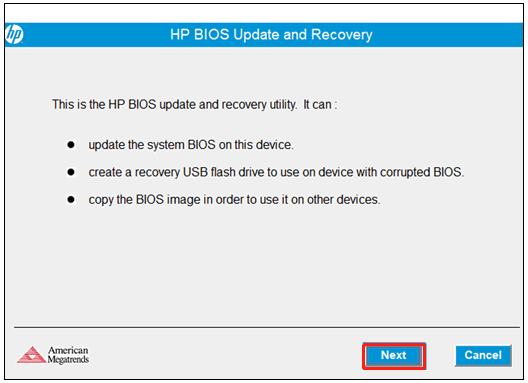 HP BIOS Update and Recovery画面