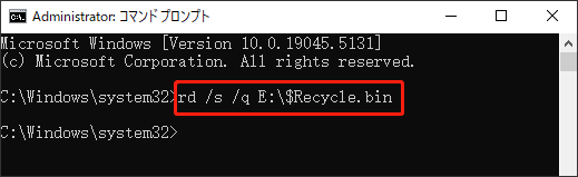 rd /s /q E:\$Recycle.binコマンドを実行する