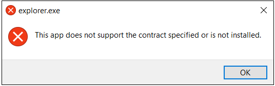 「このアプリは指定されたコントラクトをサポートしていないか、インストールされていません」のエラーメッセージ