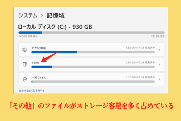 Windows11/10で他のファイルがストレージ容量を多く占めている？ [修正済み]