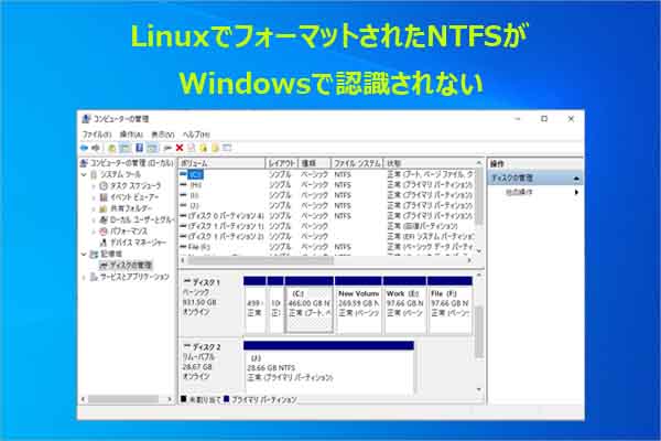 LinuxでNTFSフォーマットしたパーティションをWindowsで認識させる方法