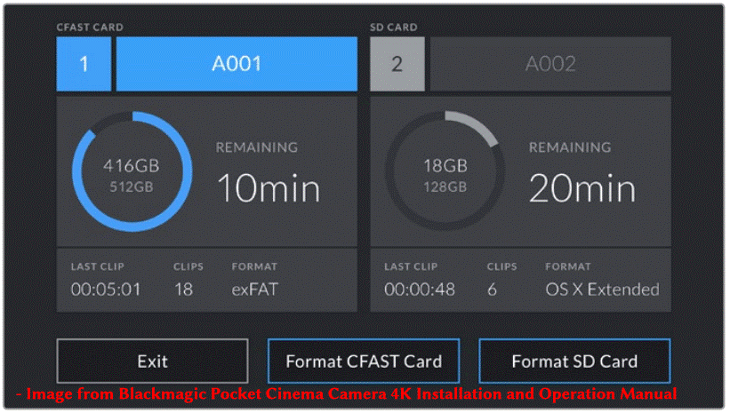 BlackmagicカメラでCFastカードやSDカードをフォーマットする