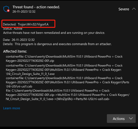 Trojan:Win32/Vigorf.Aマルウェア