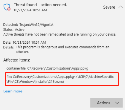 Trojan:Win32/Vigorf.Aに感染されたファイル