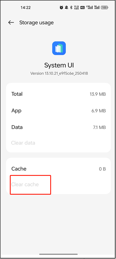 AndroidスマートフォンでシステムUIのキャッシュをクリアするスクリーンショット