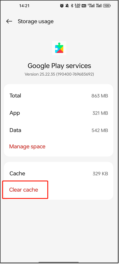 AndroidスマートフォンでGoogle Play開発者サービスのキャッシュをクリアするスクリーンショット