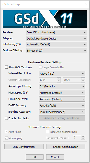 PCSX2 GS設定画面