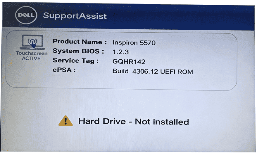Dellの「Hard Drive Not Installed」エラー