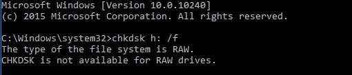 chkdskはRAWドライブでは使用できません