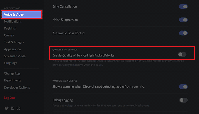 disable Quality of Service High Packet Priority
