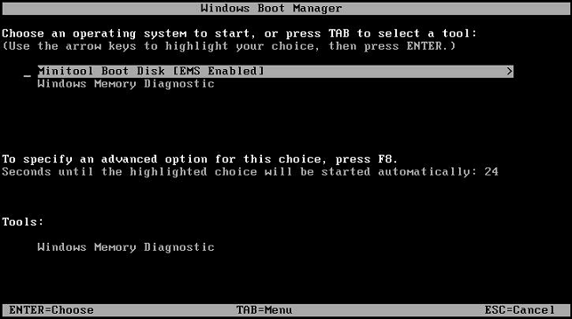 「MiniTool Boot Disk [EMS Enabled]」を選択