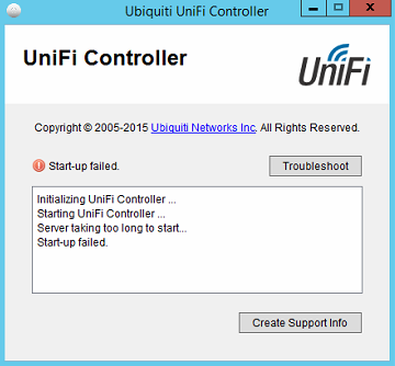 UniFiコントローラーの起動失敗