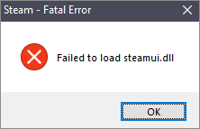 「Failed to load steamui.dll」steamエラー