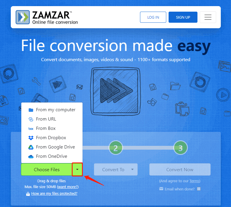 Convert CBZ to PDF via Zamzar