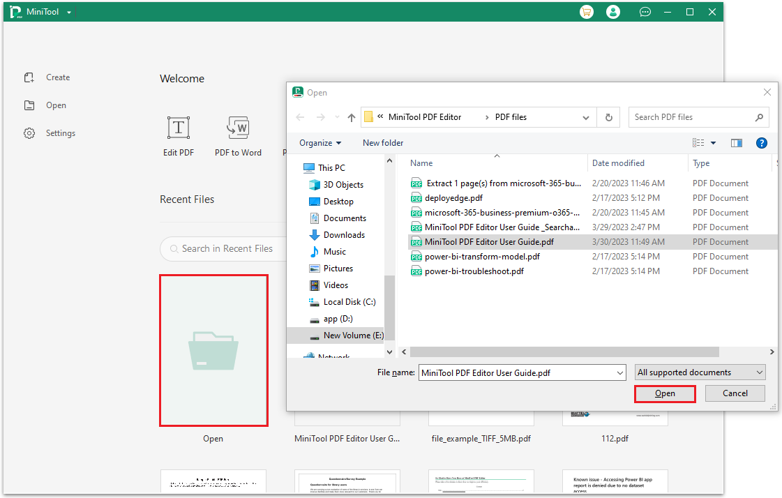 open your PDF file on MiniTool PDF Editor