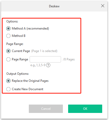 Customize the deskew settings