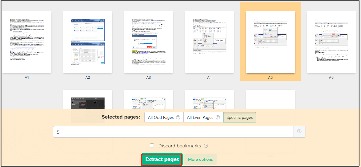 click the Extract pages button