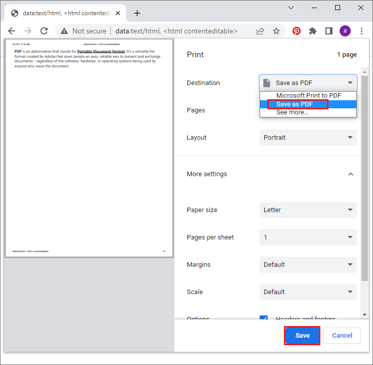 select Save as PDF