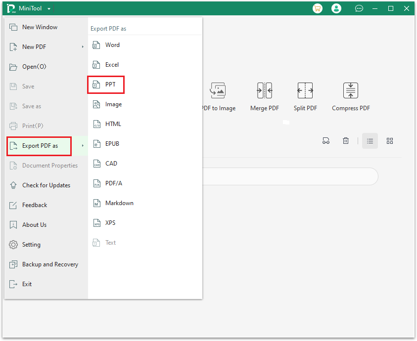 select PPT as the aim file format