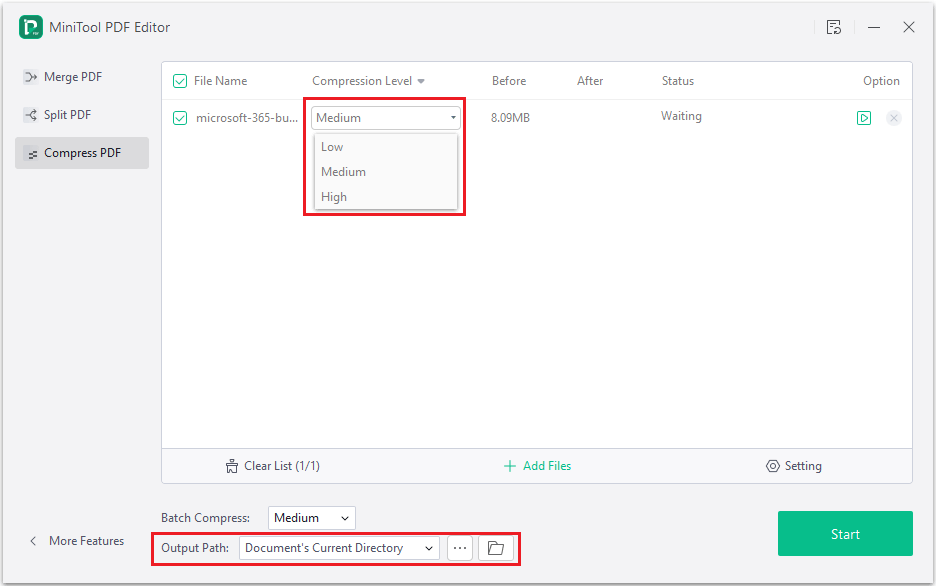 MiniTool PDF Editor Compress PDF