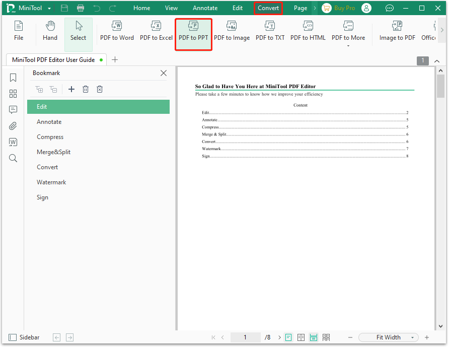 click Convert PDF to PPT on MiniTool