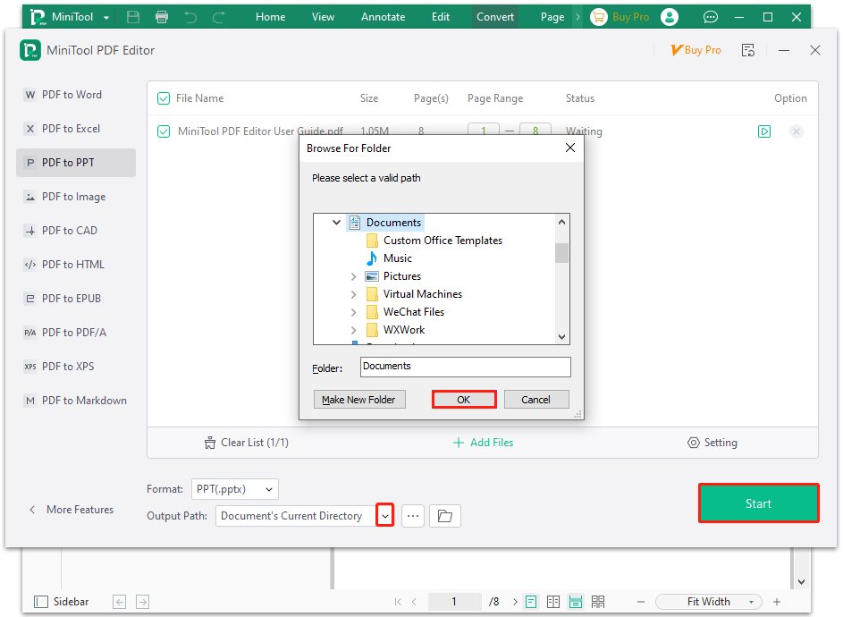 start Convert PDF to PPT on MiniTool