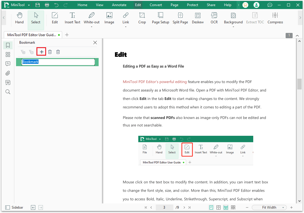 click Plus icon to create bookmarks