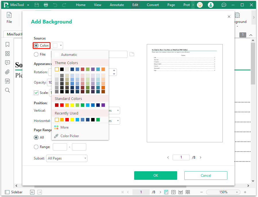 add a background color to PDF