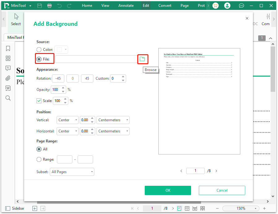 add background image to a PDF file