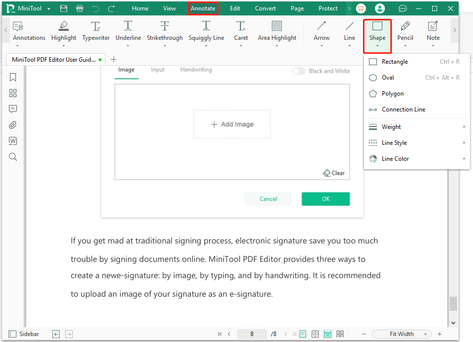 add shapes to PDF with MiniTool PDF Editor