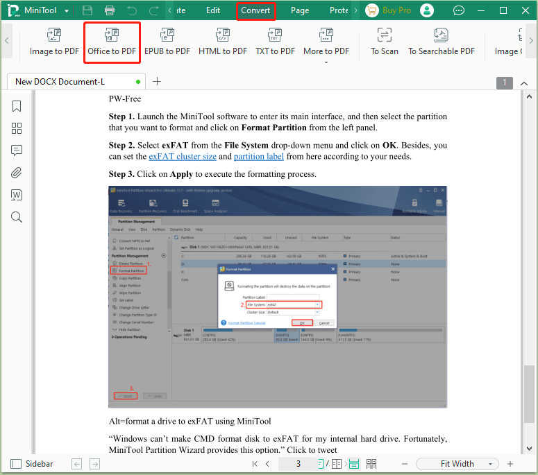 click Office to PDF on MiniTool