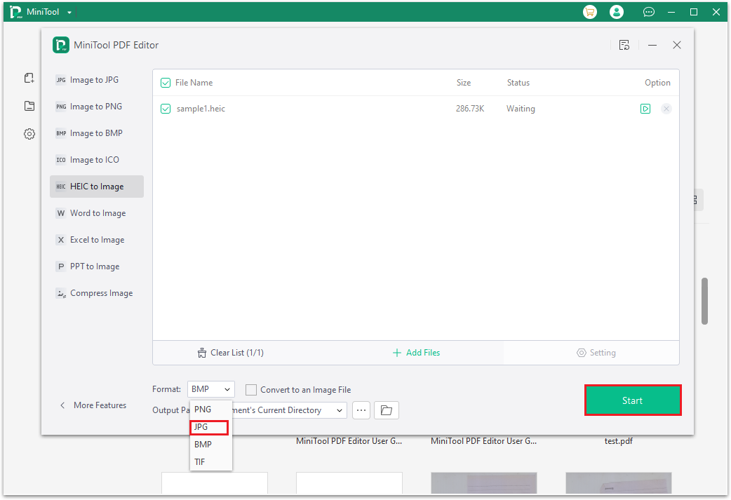 click the Start button to convert HEIC to JPG